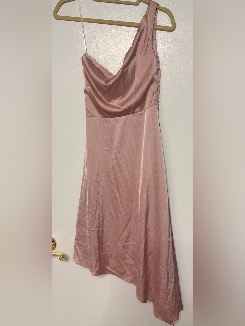 Lulu's One-Shoulder Pink Satin Asymmetrical Midi Dress in Sereno Mauve